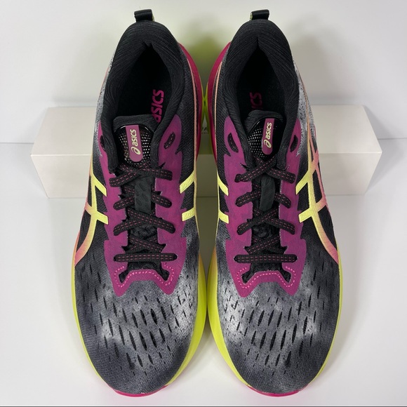 ASICS NOVABLAST 2 WOMENS RUNNING SHOES SIZE 9 BLACK YELLOW PURPLE PINK USED - Picture 2 of 10